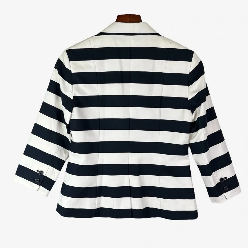 Banana Republic Striped Blazer 4 Navy White 3/4 Sleeve Nautical Preppy Career - Picture 6 of 12